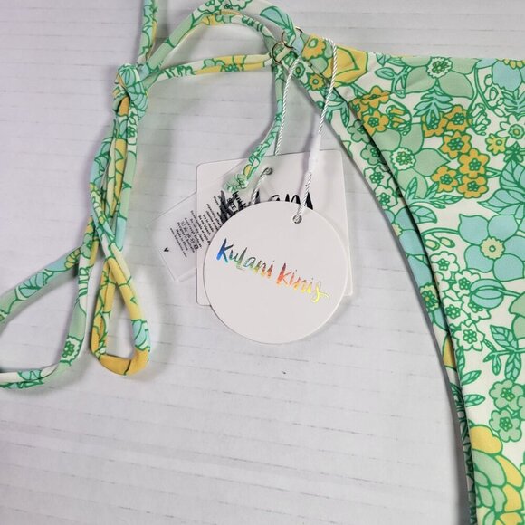 Kulani Knits Women 60s Retro Floral Adjustable Side Ties Bikini Bottom Size L - Picture 2 of 5